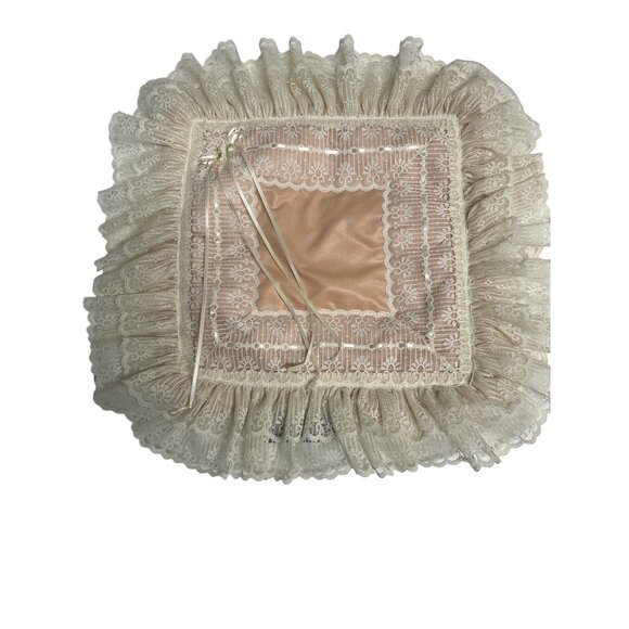 Vintage Cottage Core Lace-Trimmed Satin Pillow Cover By Laurelwood Designs - Picture 1 of 3